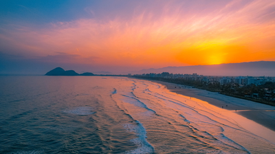 Por do sol bem colorido em Riviera de São Lourenço, Bertioga